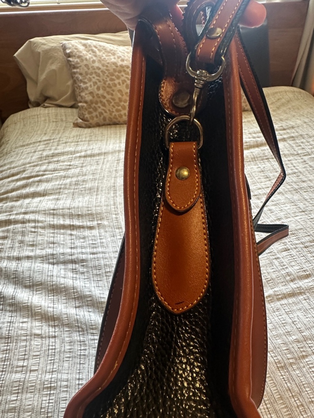 Classic Dooney & Bourke Black & Brown Pebble Leather Satchel - Picture 8 of 12